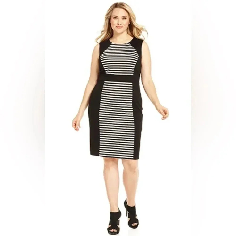 Calvin Klein striped midi dress size 8 black and withe